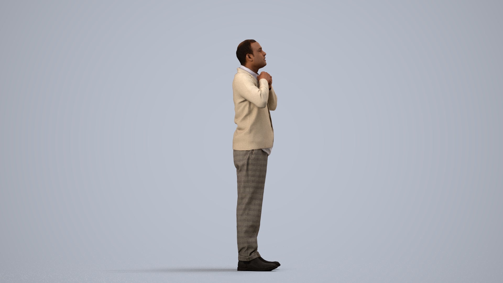 3D people model man business standing, scanned human for 3ds Max rendering, side view render