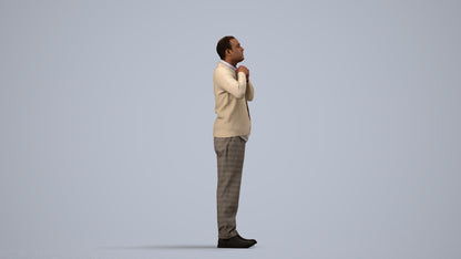 3D people model man business standing, scanned human for 3ds Max rendering, side view render