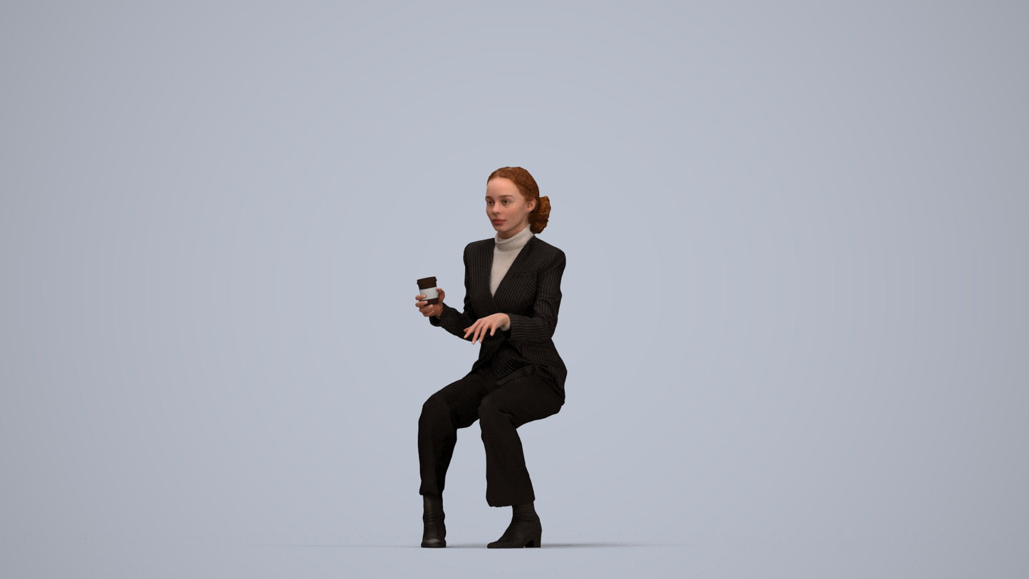 scanned 3D woman business, photogrammetry people for Enscape and V-Ray, top-down view render