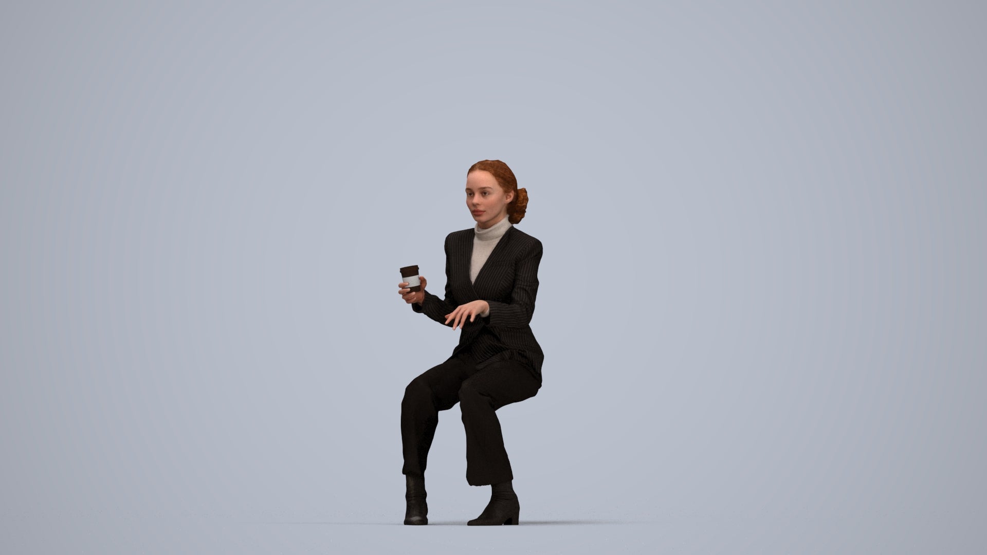 scanned 3D woman business, photogrammetry people for Enscape and V-Ray, top-down view render