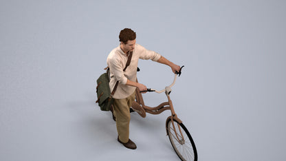 scanned 3D man casual cycling, photogrammetry people for Enscape and V-Ray, back view render