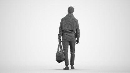 realistic 3D man casual walking, scanned archviz people for Blender and 3ds Max, wireframe front view