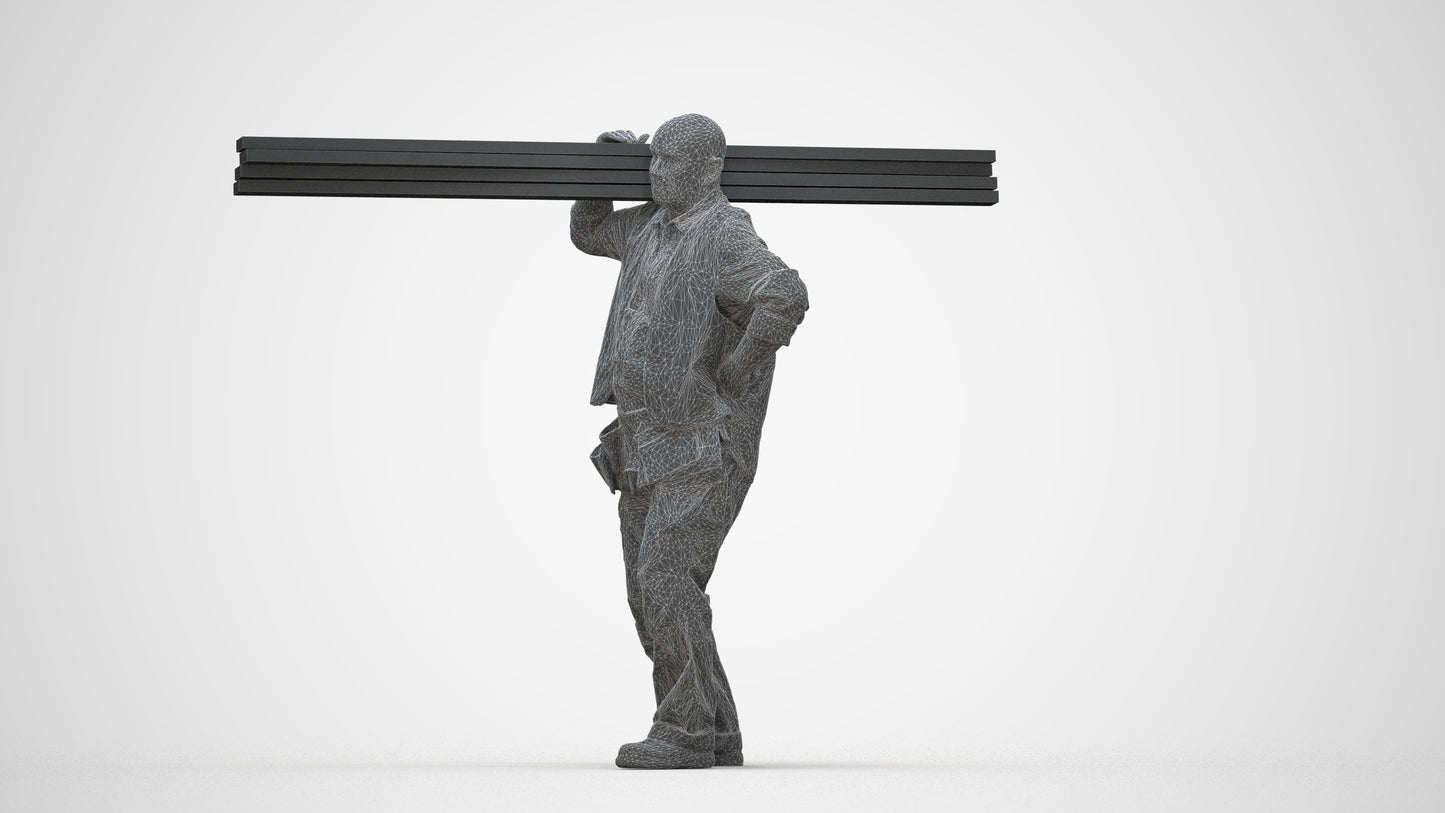 3D scanned senior man walking, photorealistic archviz people for Enscape and SketchUp, wireframe back view