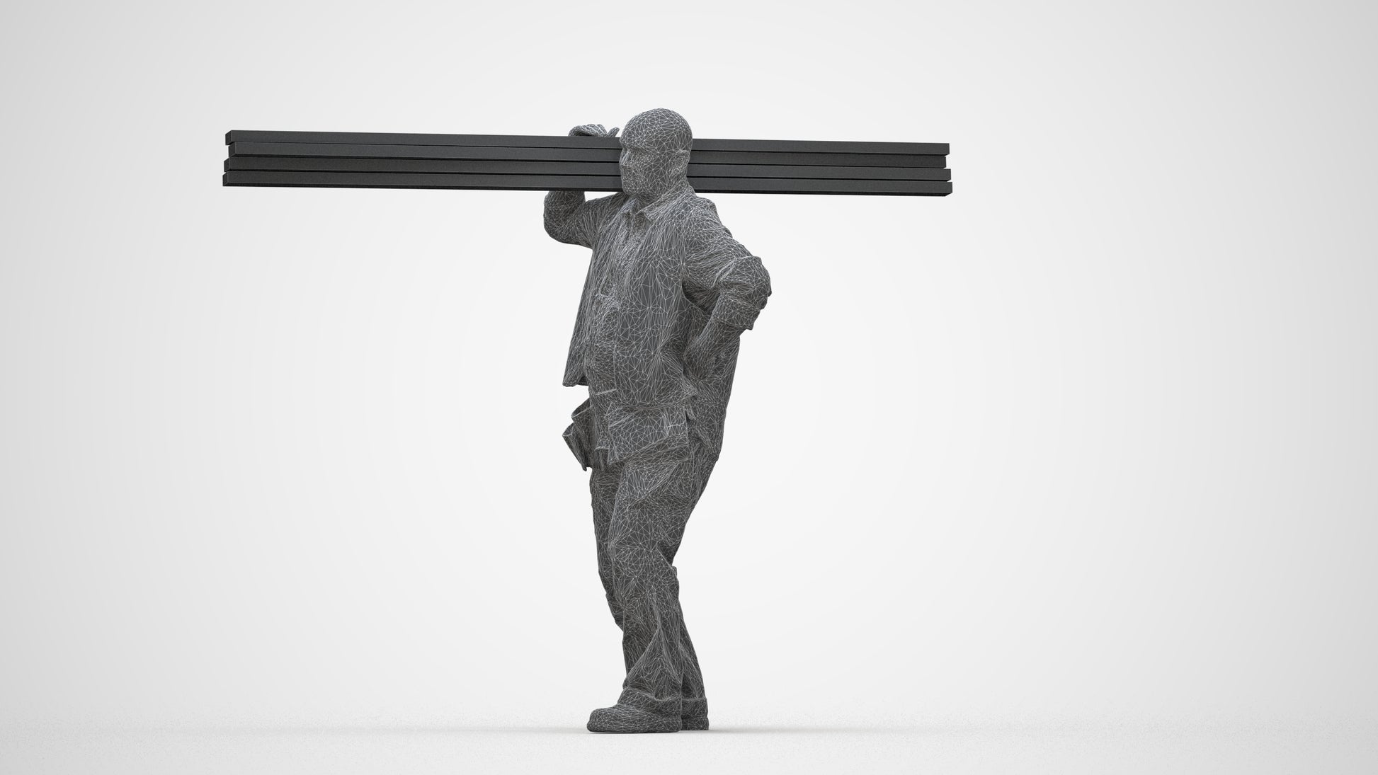 3D scanned senior man walking, photorealistic archviz people for Enscape and SketchUp, wireframe back view