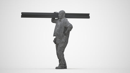 3D scanned senior man walking, photorealistic archviz people for Enscape and SketchUp, wireframe back view