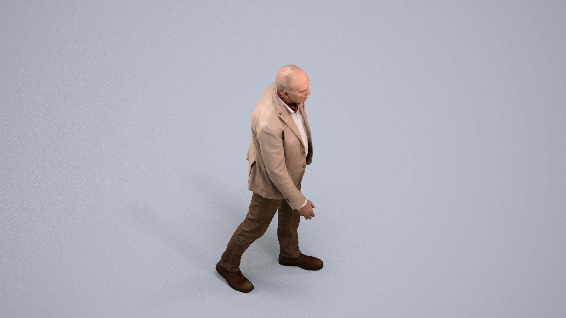 3D scanned senior man walking business, photorealistic archviz people for Enscape and SketchUp, back view render