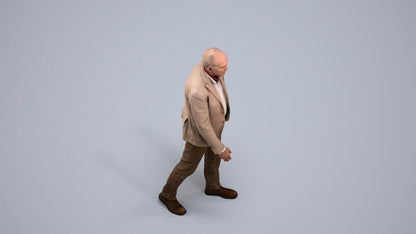 3D scanned senior man walking business, photorealistic archviz people for Enscape and SketchUp, back view render