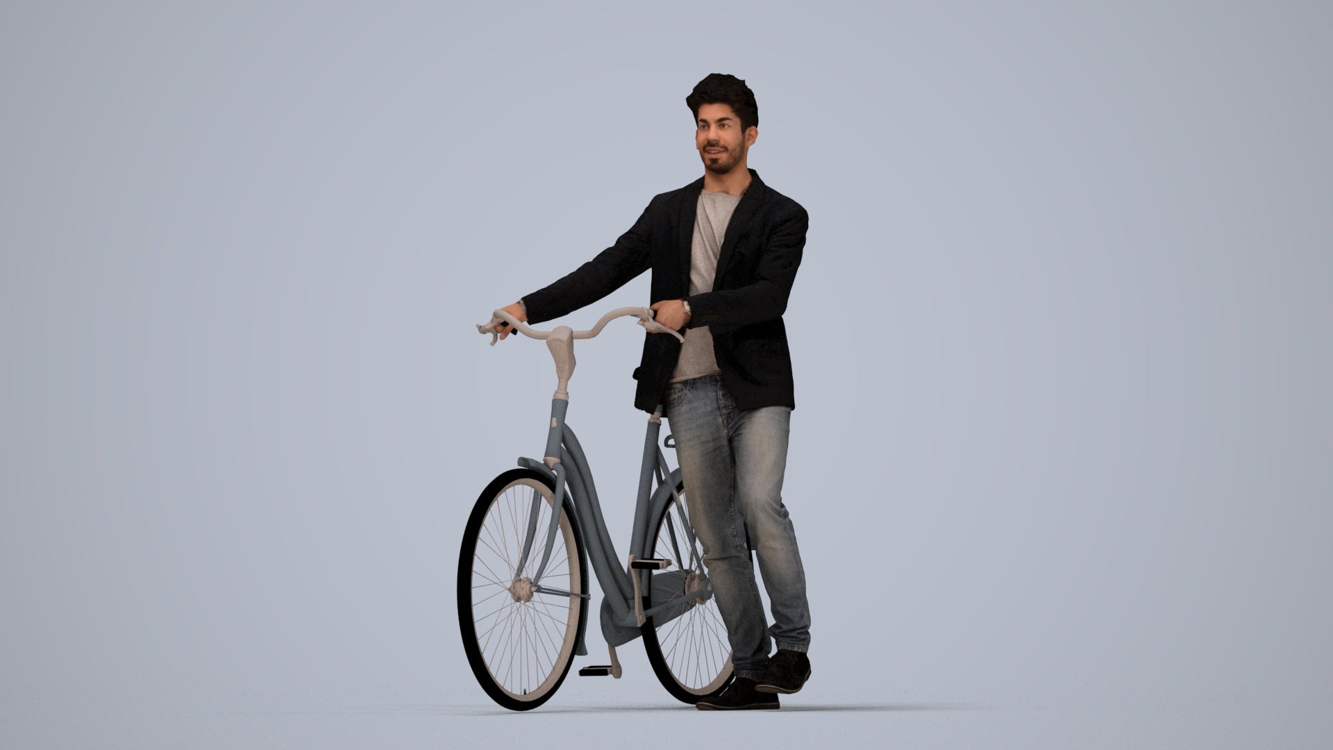 realistic 3D people man casual cycling, render-ready for V-Ray and Corona, FBX OBJ, top-down view render
