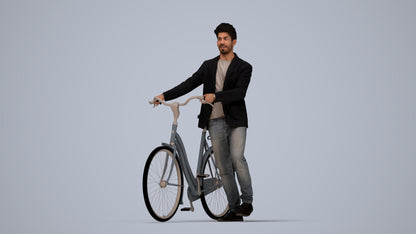 realistic 3D people man casual cycling, render-ready for V-Ray and Corona, FBX OBJ, top-down view render