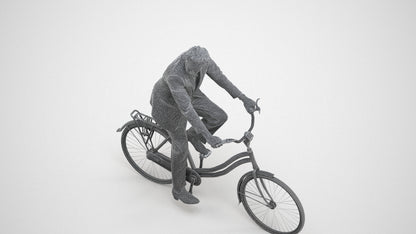 scanned 3D man business cycling, photogrammetry people for Enscape and V-Ray, wireframe three-quarter view