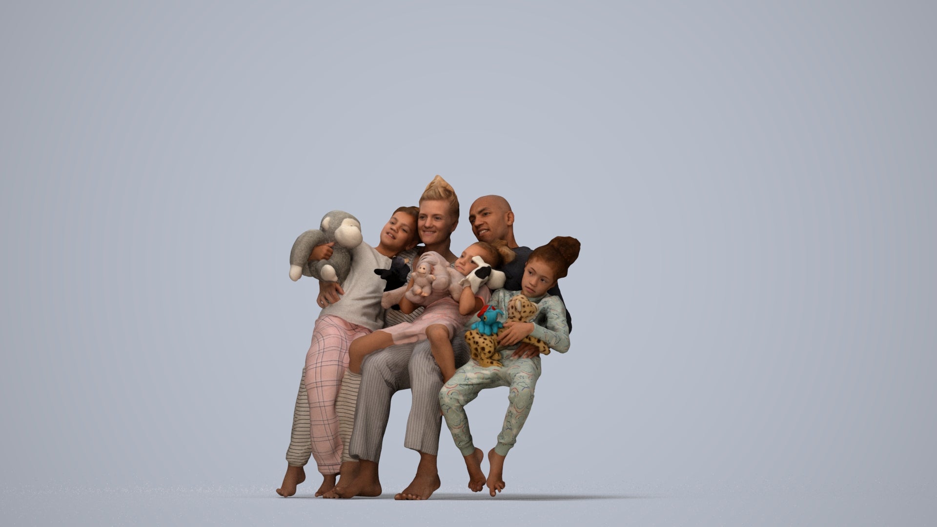 scanned 3D girl casual kids, photogrammetry people for Enscape and V-Ray, top-down view render