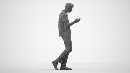 3D scanned man standing casual, photorealistic archviz people for Enscape and SketchUp, wireframe side view