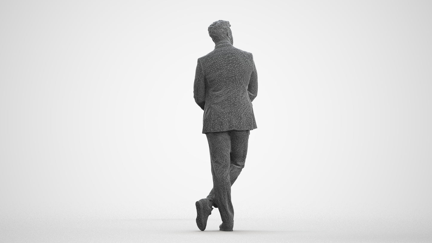 realistic 3D man business, scanned archviz people for Blender and 3ds Max, wireframe front view