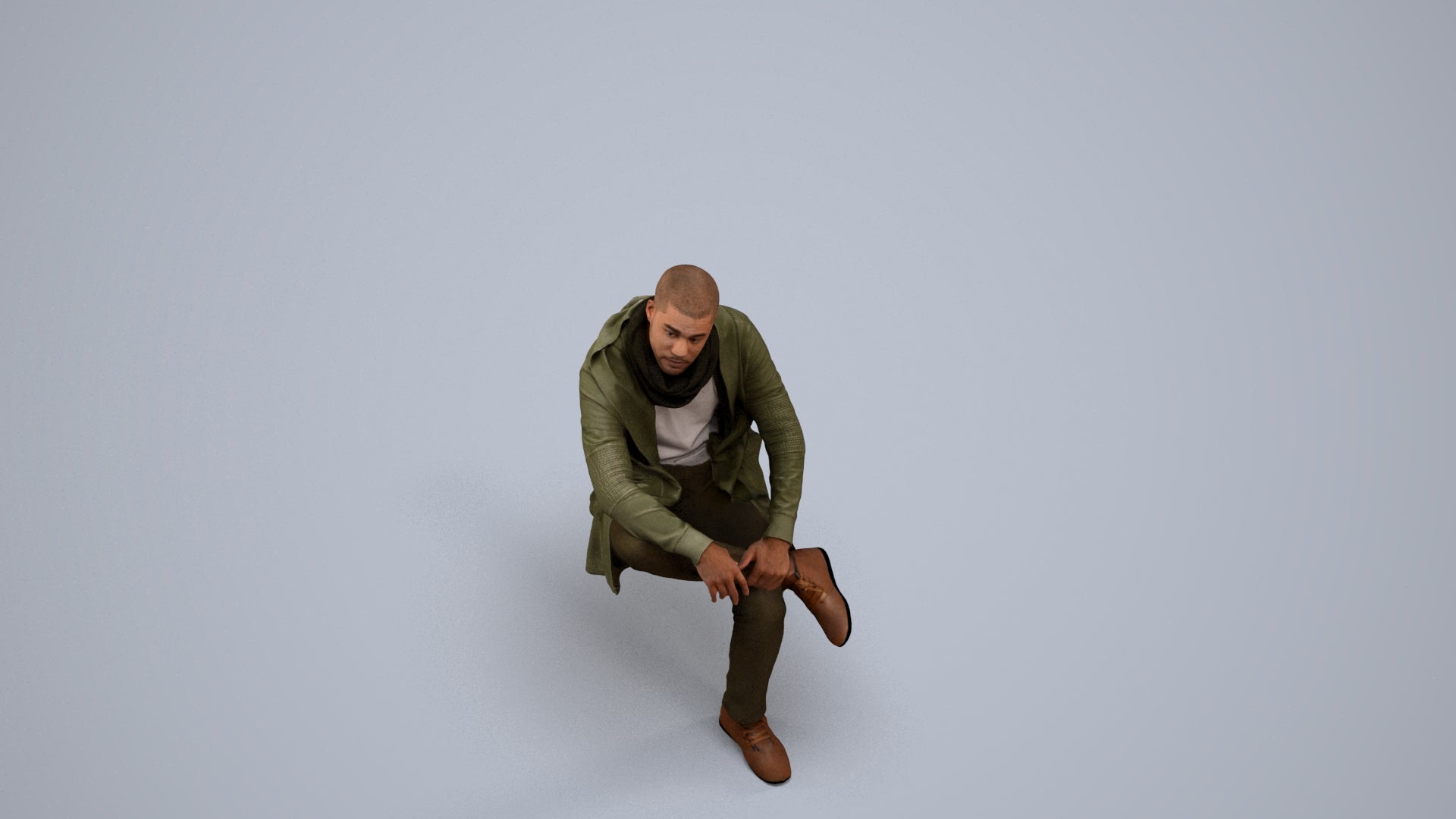 3D people model man casual sitting, scanned human for 3ds Max rendering, back view render