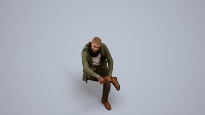 3D people model man casual sitting, scanned human for 3ds Max rendering, back view render