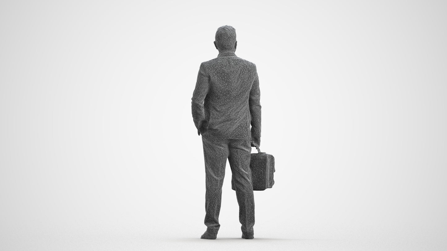 realistic 3D man business, scanned archviz people for Blender and 3ds Max, wireframe front view