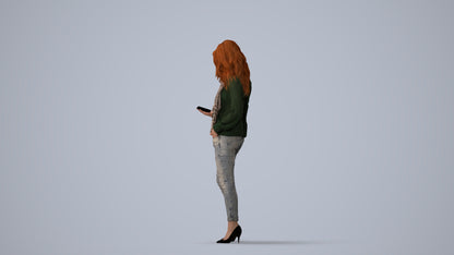 3D scanned woman standing casual, photorealistic archviz people for Enscape and SketchUp, three-quarter view render