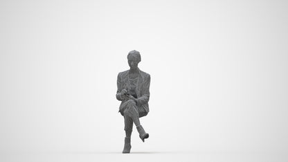 realistic 3D human woman business sitting, archviz people FBX OBJ for Blender, wireframe back view