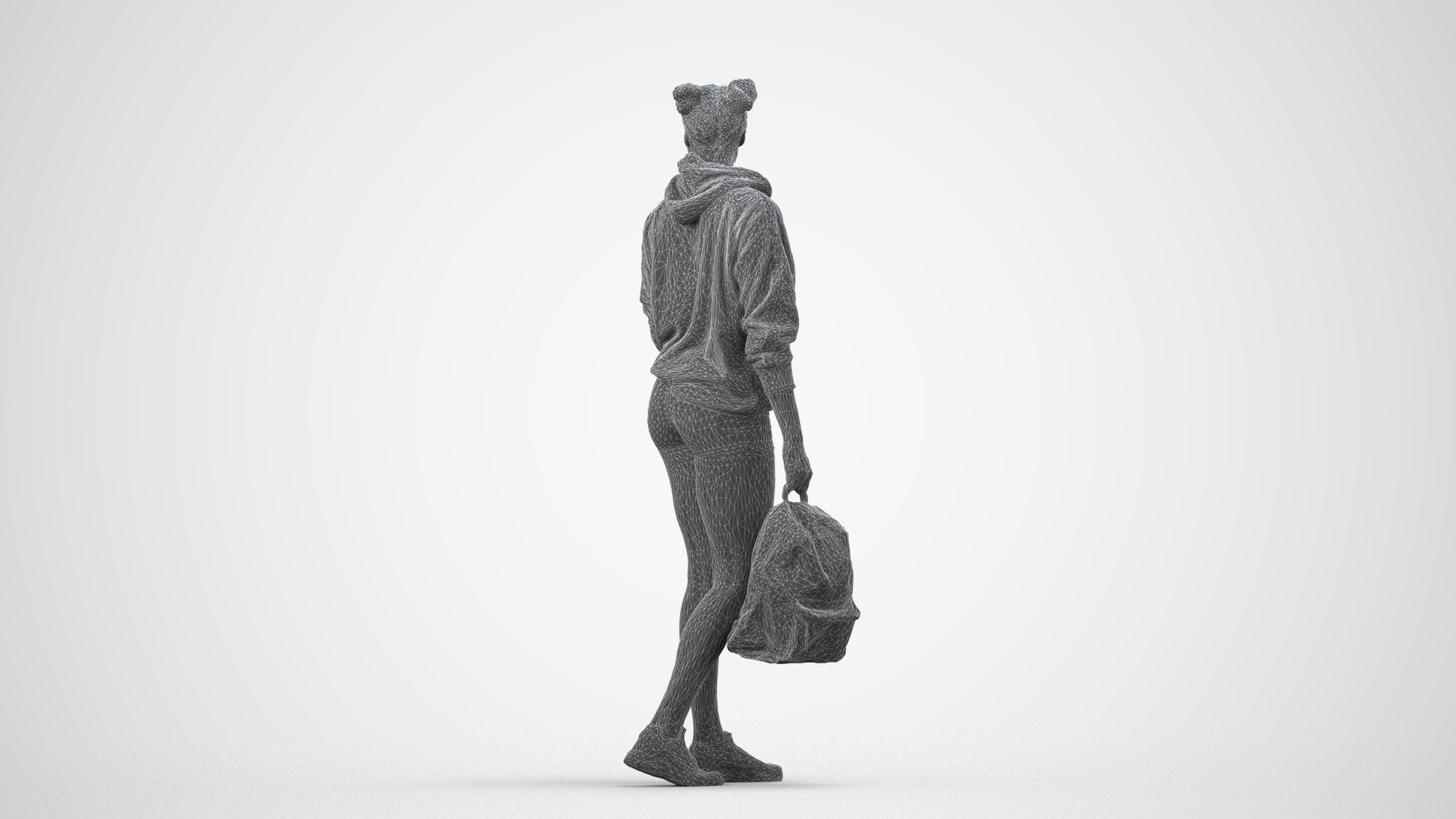 realistic 3D woman casual walking, scanned archviz people for Blender and 3ds Max, wireframe side view