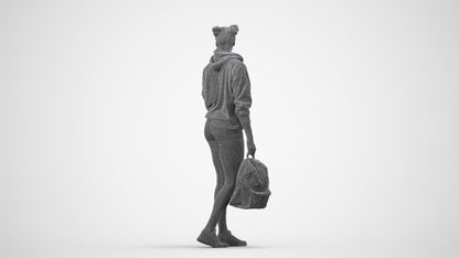 realistic 3D woman casual walking, scanned archviz people for Blender and 3ds Max, wireframe side view