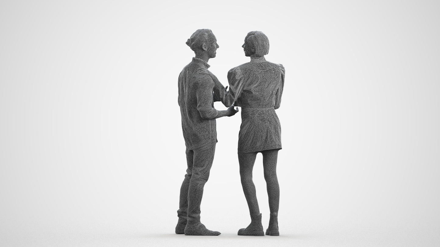 scanned 3D woman casual couple, photogrammetry people for Enscape and V-Ray, wireframe front view