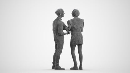 scanned 3D woman casual couple, photogrammetry people for Enscape and V-Ray, wireframe front view