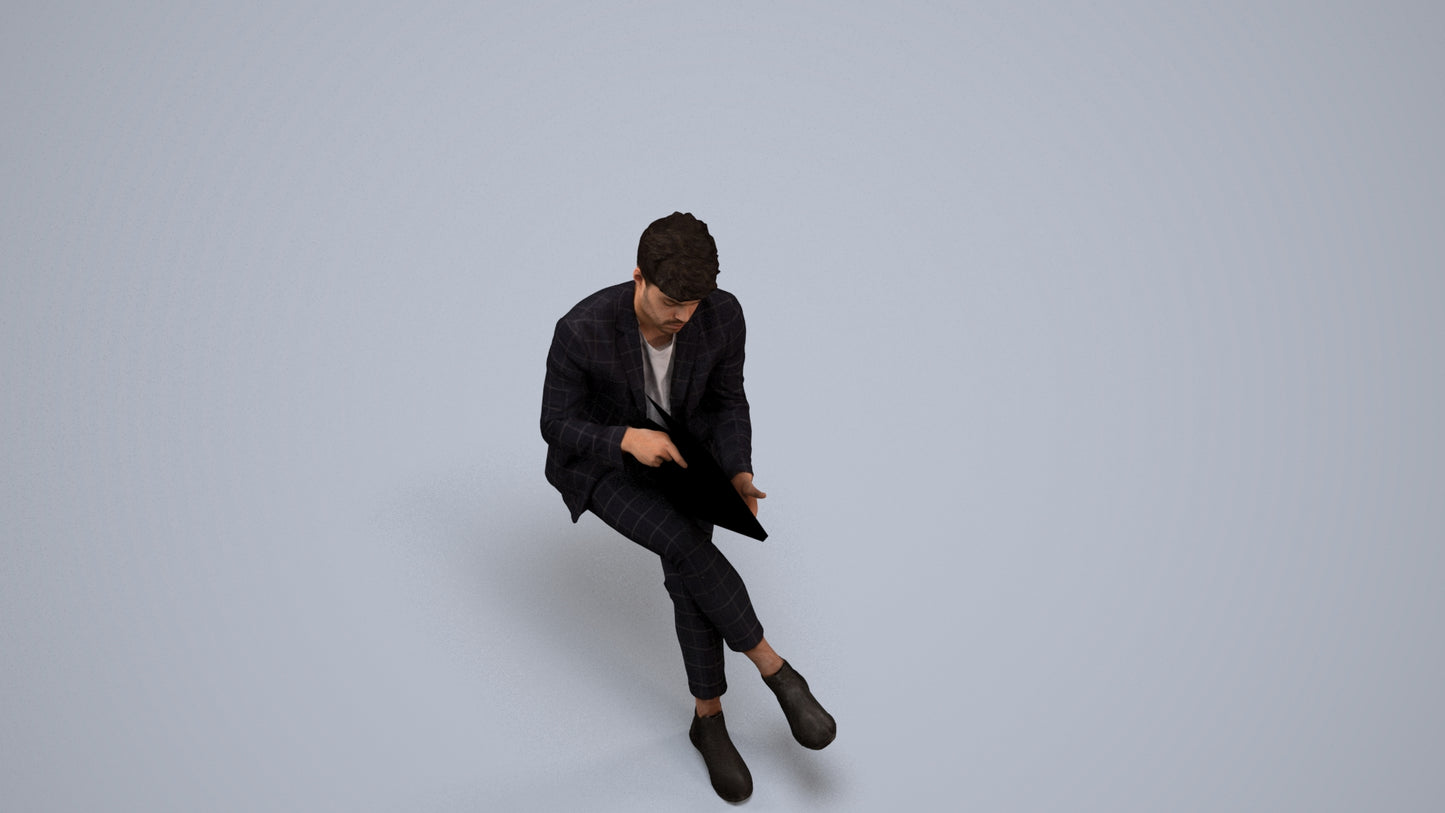 scanned 3D man business, photogrammetry people for Enscape and V-Ray, back view render