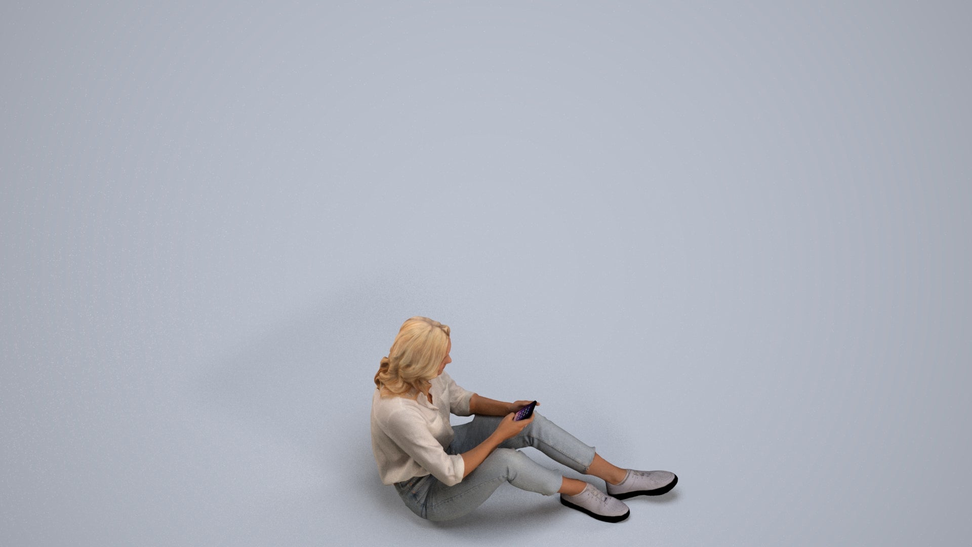 3D people model woman casual sitting, scanned human for 3ds Max rendering, back view render