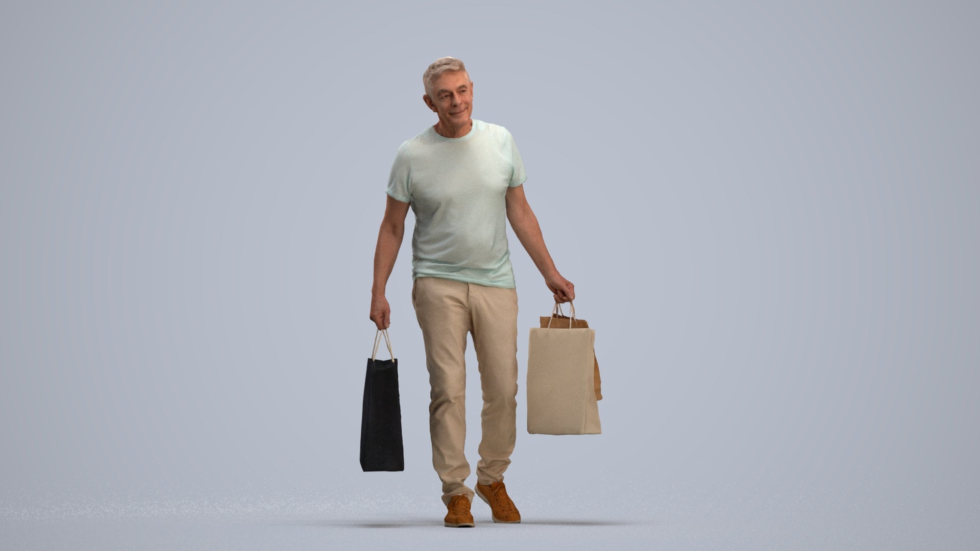 photogrammetry 3D senior man casual shopping, realistic human model archviz FBX, standing pose render