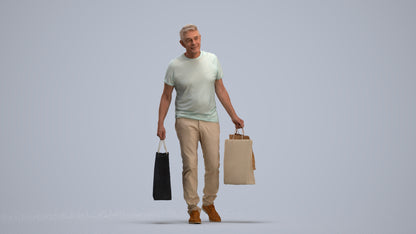 photogrammetry 3D senior man casual shopping, realistic human model archviz FBX, standing pose render