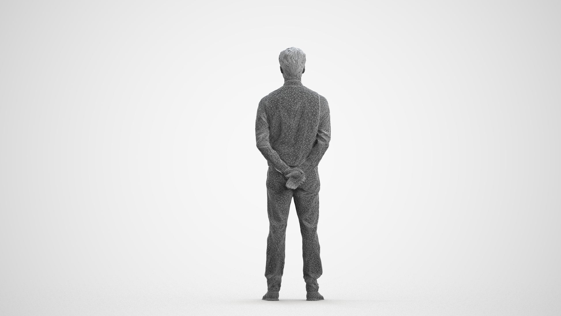 3D people model man hospitality, scanned human for 3ds Max rendering, wireframe front view