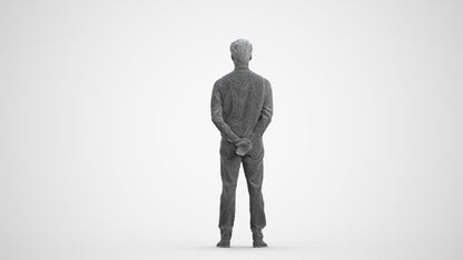 3D people model man hospitality, scanned human for 3ds Max rendering, wireframe front view