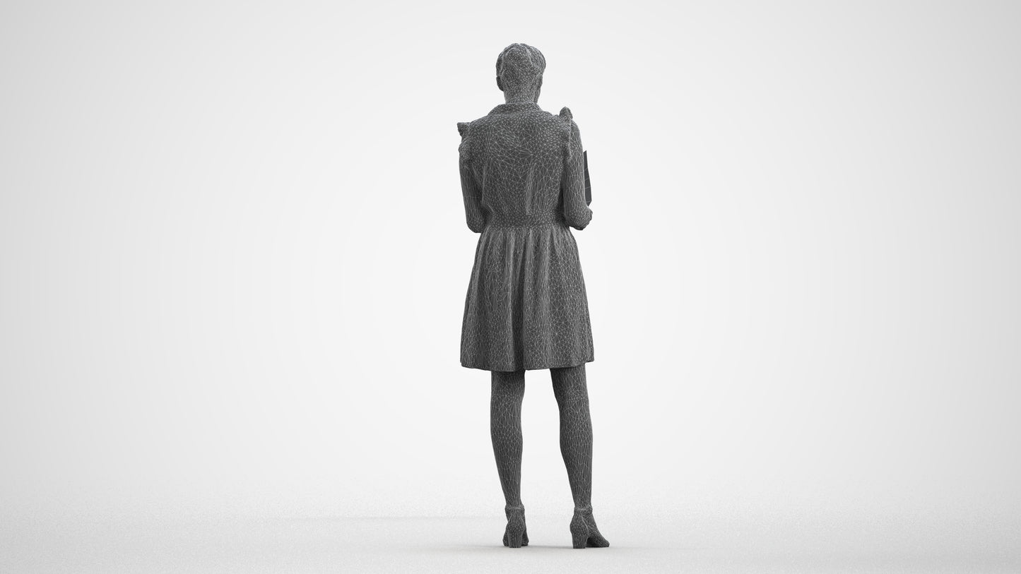 realistic 3D people woman casual standing, render-ready for V-Ray and Corona, FBX OBJ, wireframe front view