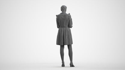 realistic 3D people woman casual standing, render-ready for V-Ray and Corona, FBX OBJ, wireframe front view