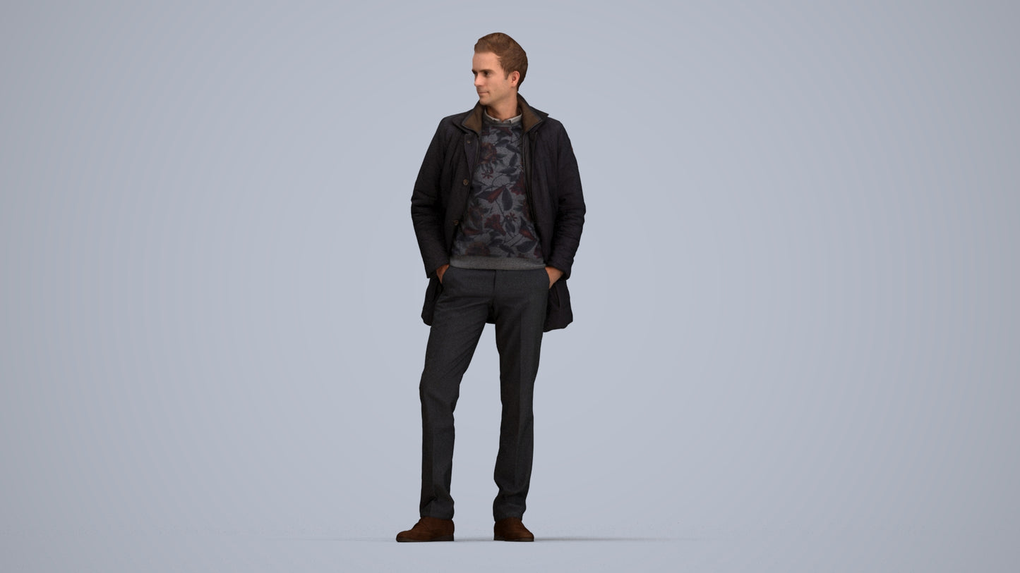 3D scanned man standing casual, photorealistic archviz people for Enscape and SketchUp, top-down view render