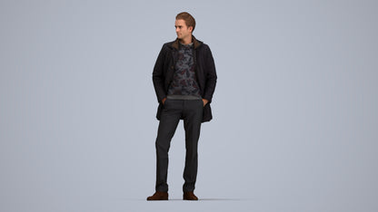 3D scanned man standing casual, photorealistic archviz people for Enscape and SketchUp, top-down view render