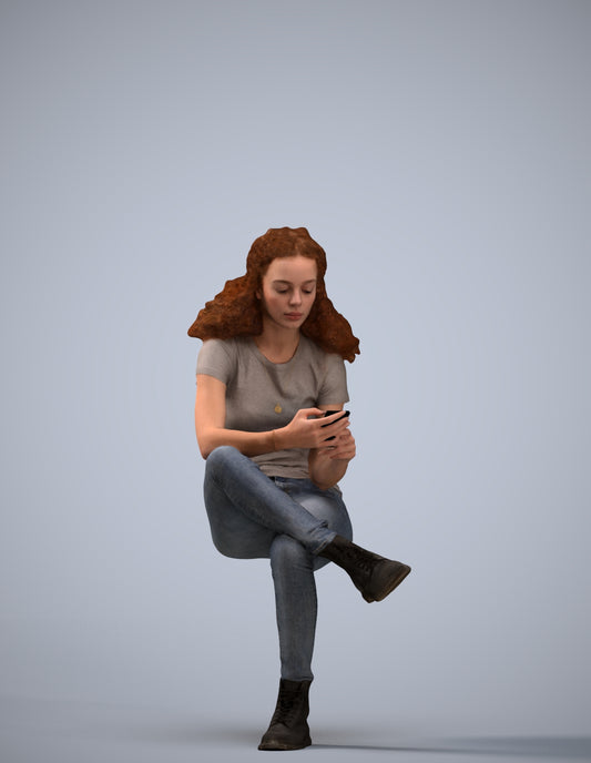 realistic 3D people woman casual sitting, render-ready for V-Ray and Corona, FBX OBJ
