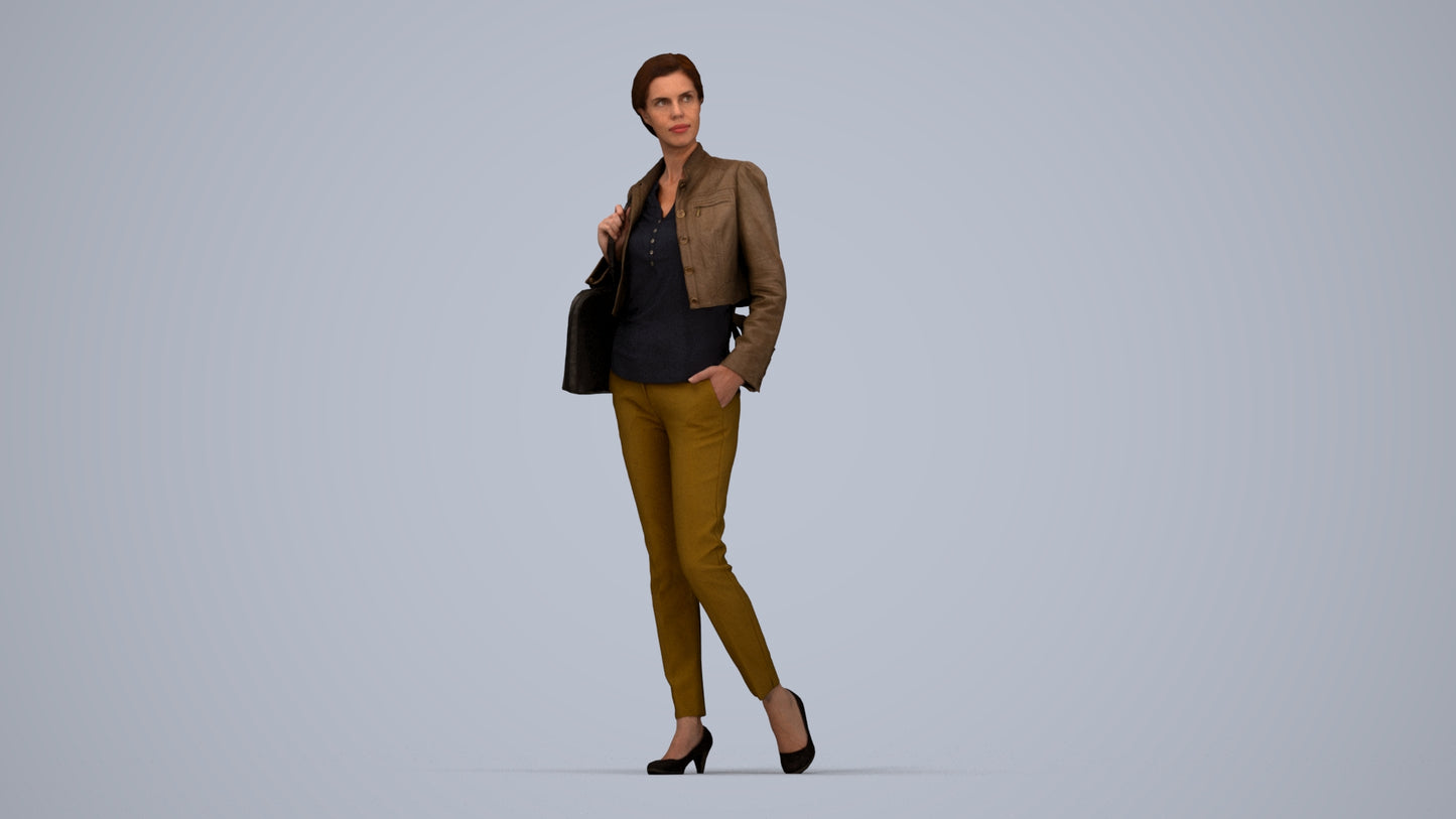 scanned 3D woman casual standing, photogrammetry people for Enscape and V-Ray, top-down view render