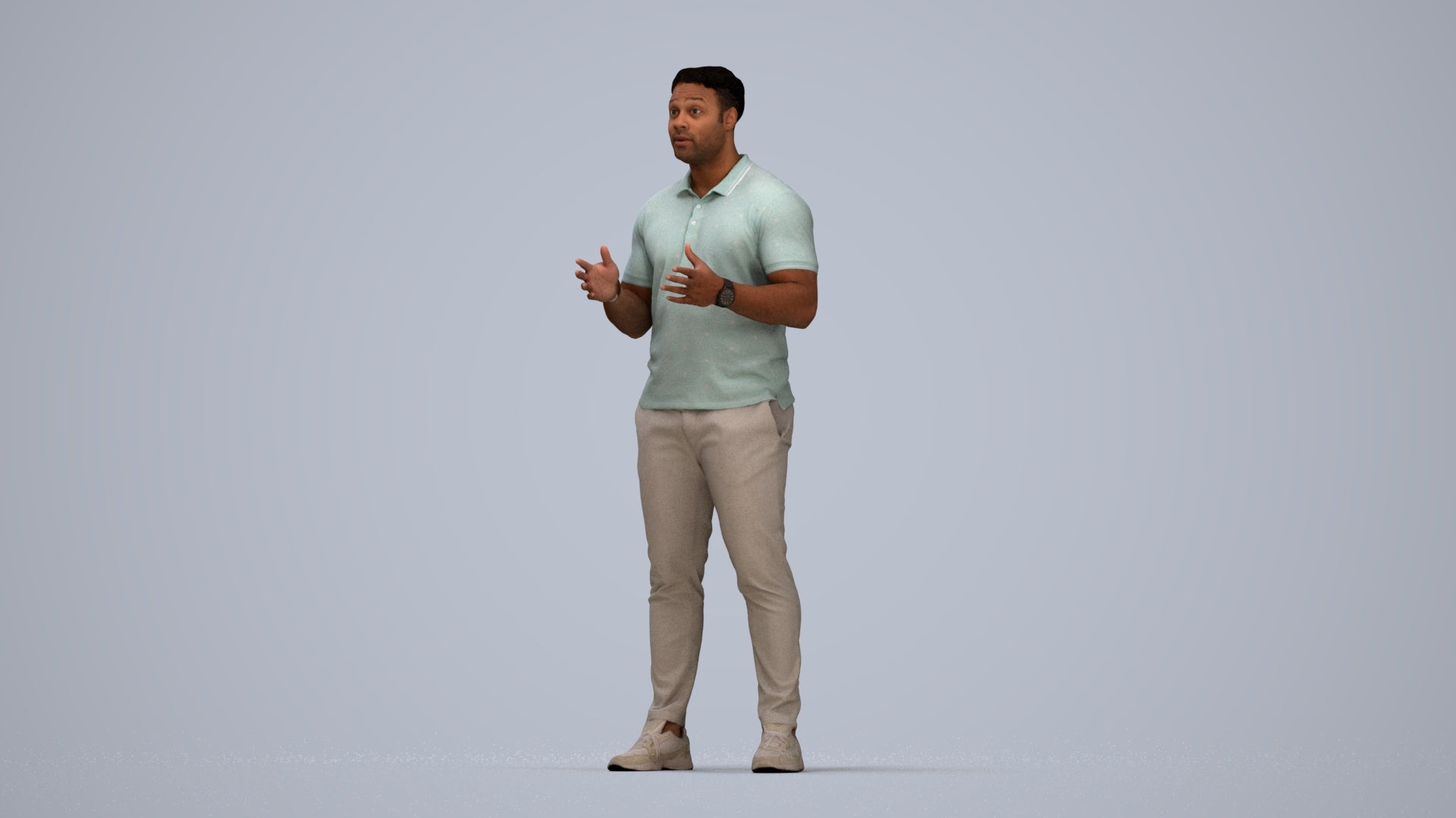 3D scanned man standing casual, photorealistic archviz people for Enscape and SketchUp, top-down view render