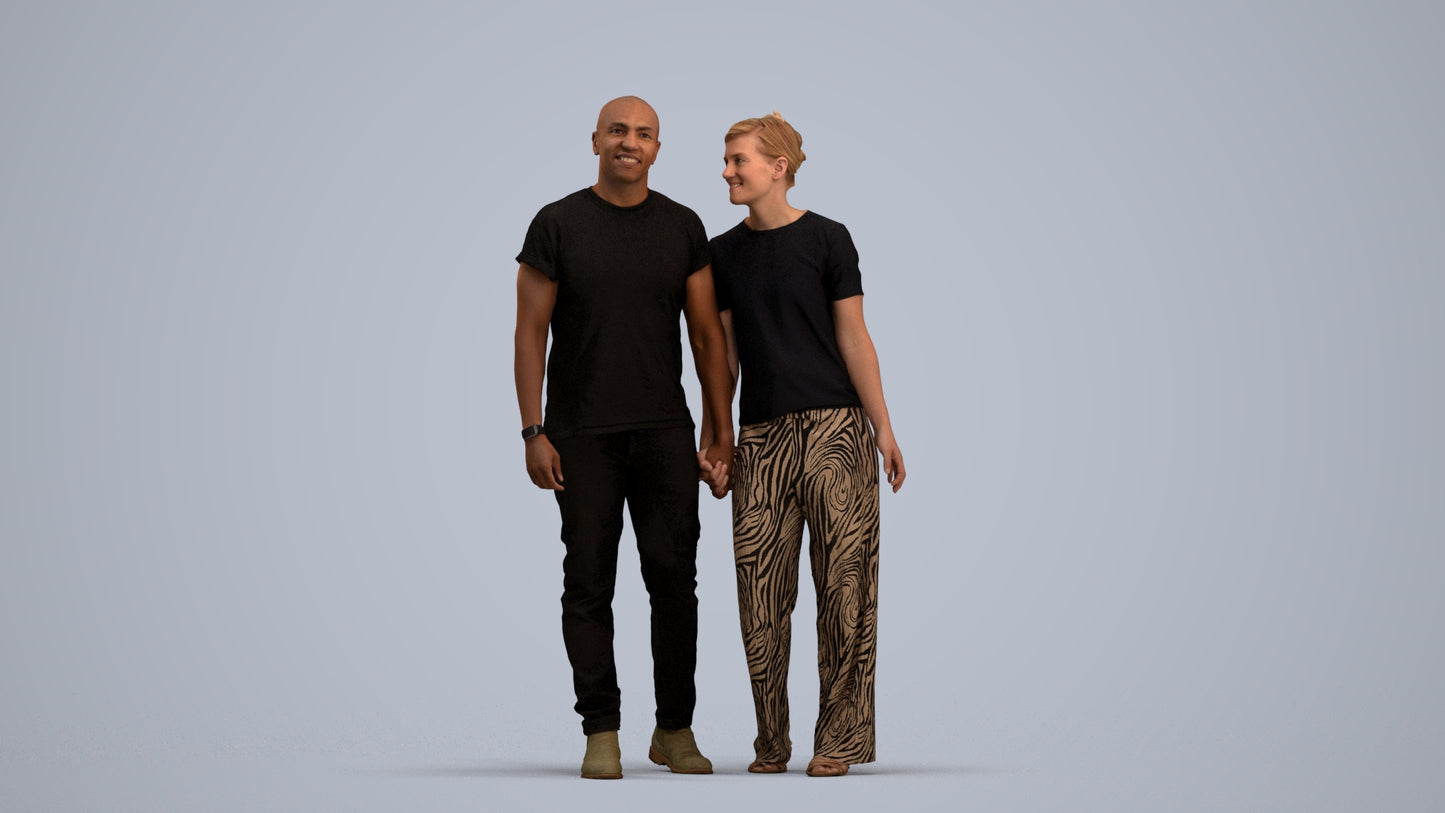 3D people model woman casual couple, scanned human for 3ds Max rendering, standing pose render