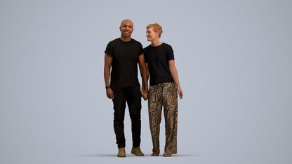 3D people model woman casual couple, scanned human for 3ds Max rendering, standing pose render