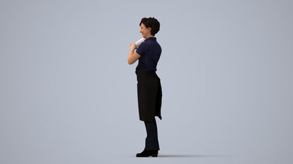 3D people model woman hospitality, scanned human for 3ds Max rendering, three-quarter view render