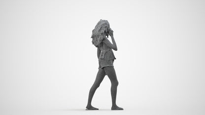 3D scanned woman walking casual, photorealistic archviz people for Enscape and SketchUp, wireframe side view