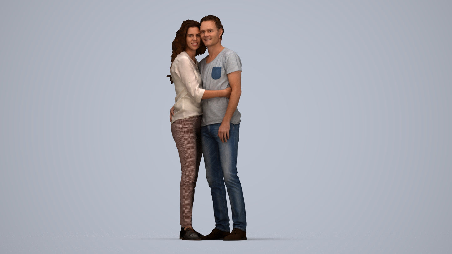 realistic 3D human woman casual couple, archviz people FBX OBJ for Blender, top-down view render