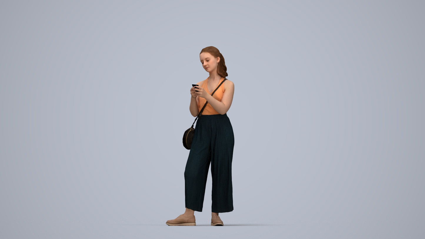 realistic 3D people girl casual kids, render-ready for V-Ray and Corona, FBX OBJ, top-down view render