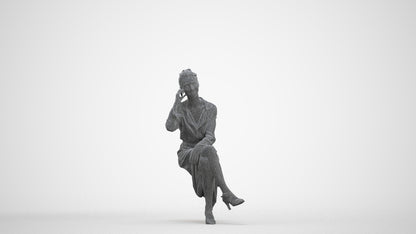 realistic 3D woman casual sitting, scanned archviz people for Blender and 3ds Max, three-quarter front view render