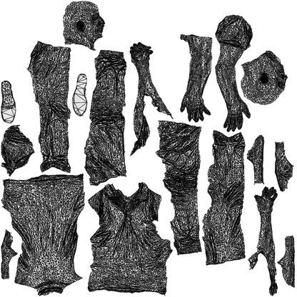 scanned 3D senior man casual walking, photogrammetry people for Enscape and V-Ray, wireframe top-down view