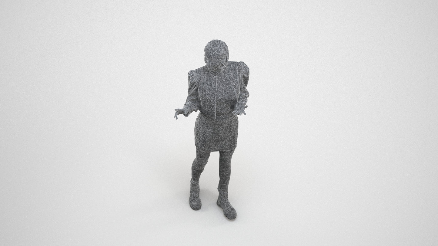 3D people model woman business walking, scanned human for 3ds Max rendering, wireframe three-quarter view