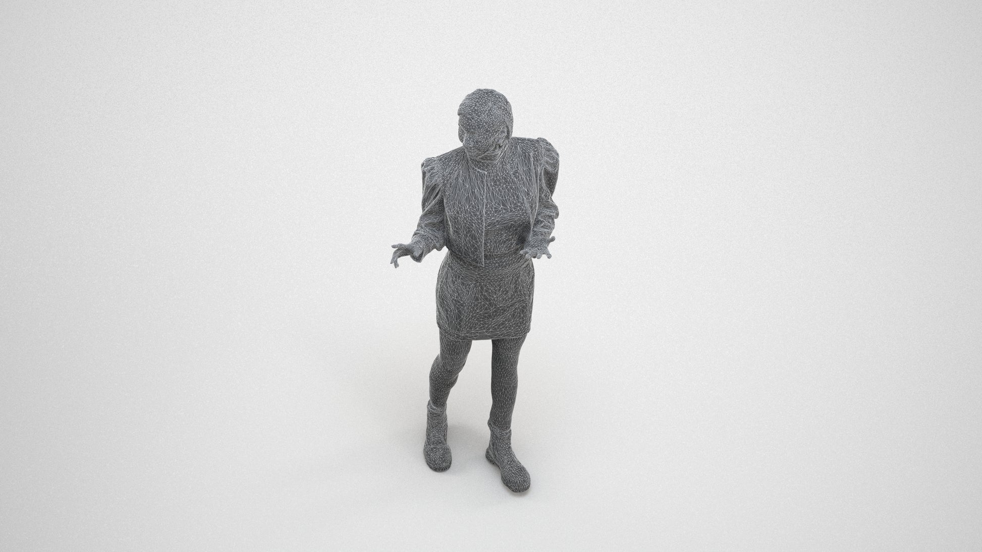 3D people model woman business walking, scanned human for 3ds Max rendering, wireframe three-quarter view