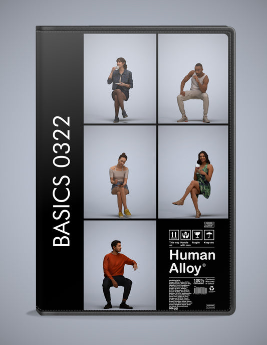 5 3D scanned people sitting, photorealistic archviz pack for Enscape and SketchUp